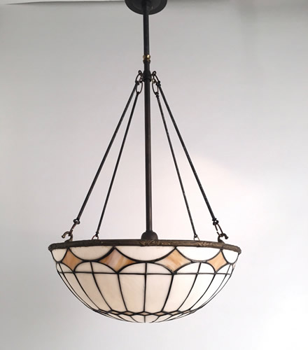 Arts & Crafts Leaded Glass Dome with Elongated Diamonds